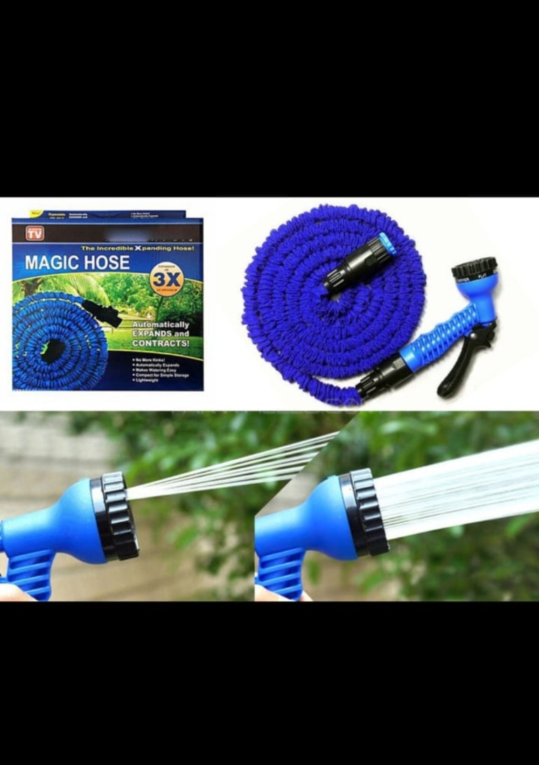 Blue expandable magic hose car washer with spray gun