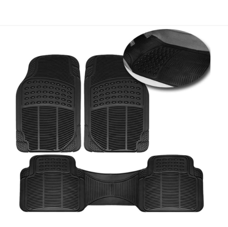 Three piece black plastic car floor mat set