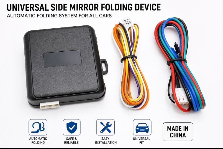 Universal automatic side mirror folding device with wiring