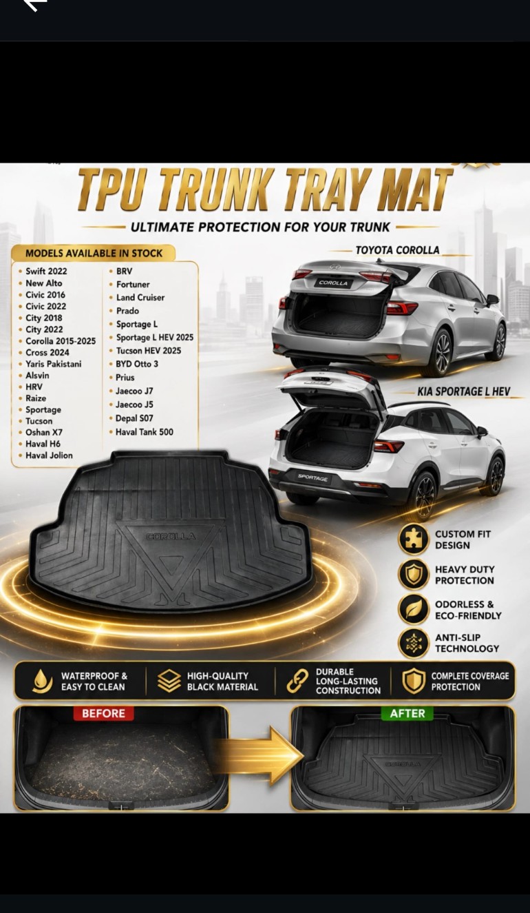 TPU trunk tray mat fitted in a car boot
